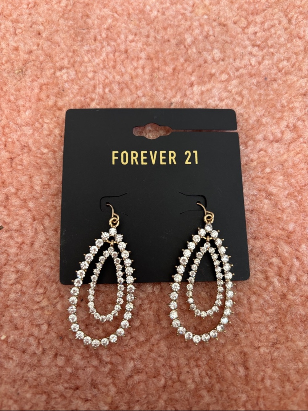 Forever 21 Gold and Clear Double Teardrop Dangle Earrings